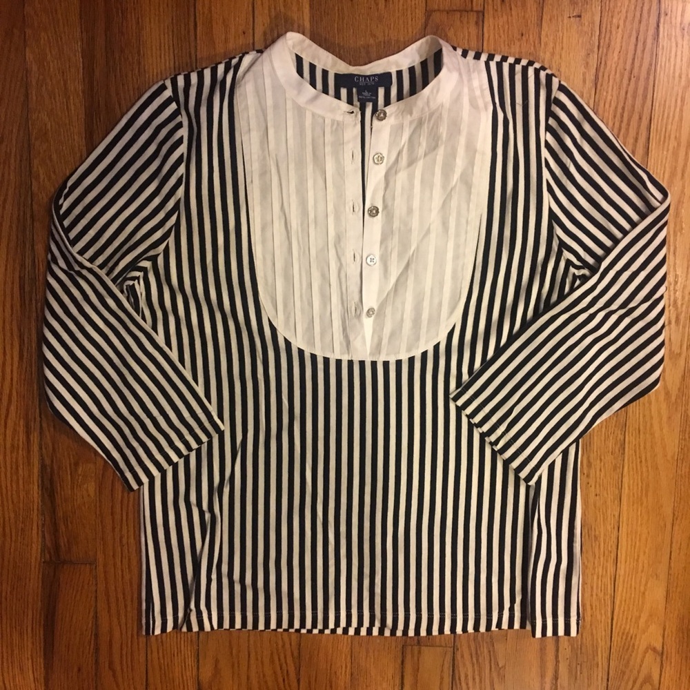 CHAPS Black/White 3/4 Sleeve Top w/ Buttons- L